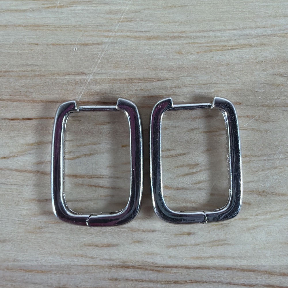 Vintage Sterling Silver 925 Rectangular Hoop Earrings Minimalist U Shaped